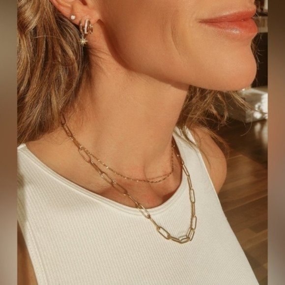Layering Gold Paperclip Chain Necklace Everyday Necklace Waterproof Jewelry Gift - Picture 6 of 8